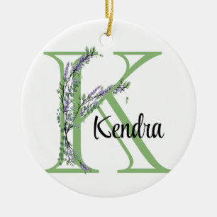 Alfabet letter K, waterverf Lavendel botanisch Keramisch Ornament