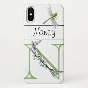 Alfabet letter N Lavendel Eucalyptus Dragonfly iPhone X Hoesje