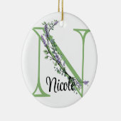 Alfabet letter N, waterverf Lavendel botanisch Keramisch Ornament (Rechts)