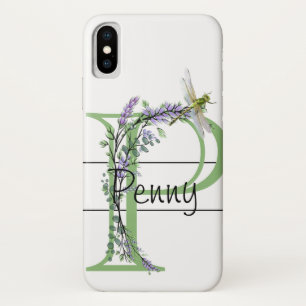 Alfabet letter P, waterverf Lavendel Dragonfly iPhone X Hoesje