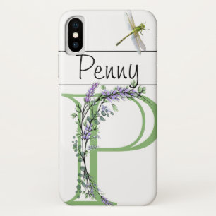 Alfabet letter P, waterverf Lavendel Dragonfly iPhone X Hoesje