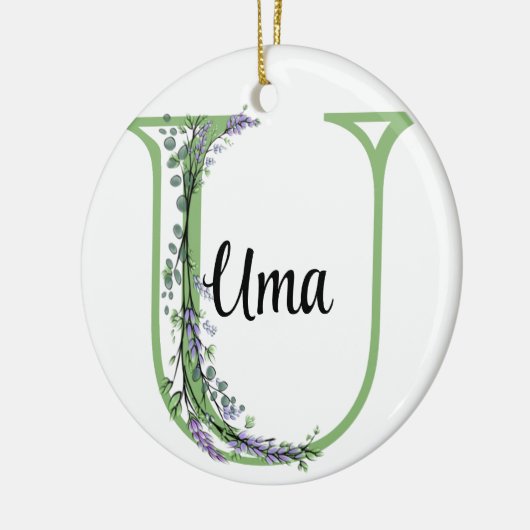 Alfabet letter U, waterverf Lavendel botanisch Keramisch Ornament (Links)