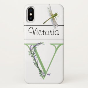 Alfabet letter V Lavendel Eucalyptus Dragonfly iPhone X Hoesje