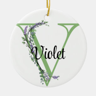 Alfabet letter V, waterverf Lavendel botanisch Keramisch Ornament