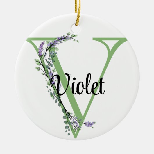 Alfabet letter V, waterverf Lavendel botanisch Keramisch Ornament (Voorkant)