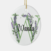 Alfabet letter W, waterverf Lavendel botanisch Keramisch Ornament (Rechts)
