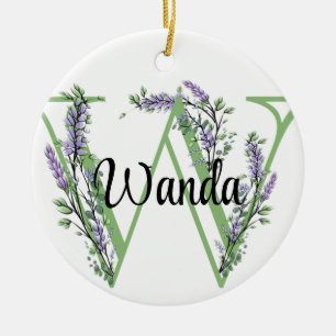 Alfabet letter W, waterverf Lavendel botanisch Keramisch Ornament