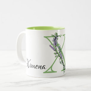 Alfabet letter X, waterverf Lavendel botanisch Tweekleurige Koffiemok