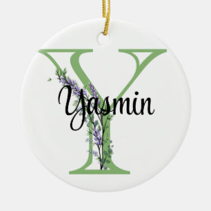 Alfabet letter Y, waterverf Lavendel botanisch Keramisch Ornament