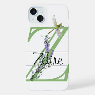 Alfabet letter Z, waterverf Lavendel Dragonfly iPhone 15 Plus Case