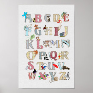 Alfabet Nursery Kunst Cute Foto's Stof Uitzicht Poster