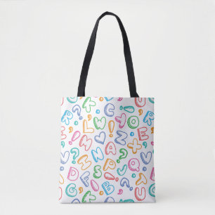 alfabet-patroon tote bag