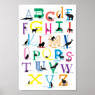 Alfabet Poster met dierlijke Silhouettes