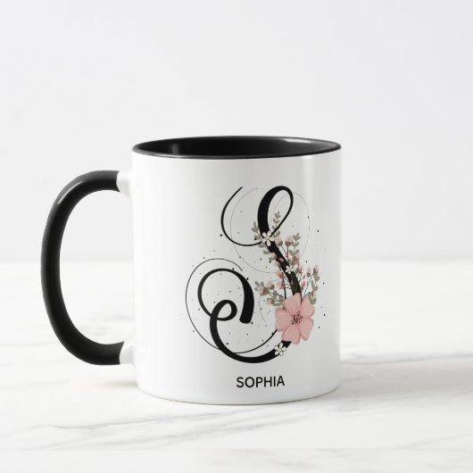 Alfabet Script Letter S Floral Monogram bloem Mok (Links)