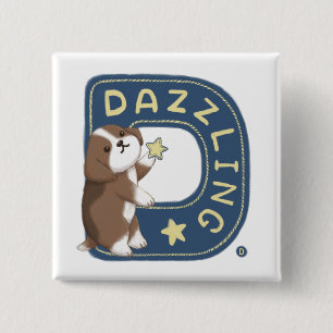 Alfabet serie: "D" Dazzling Beagle illustratie Vierkante Button 5,1 Cm