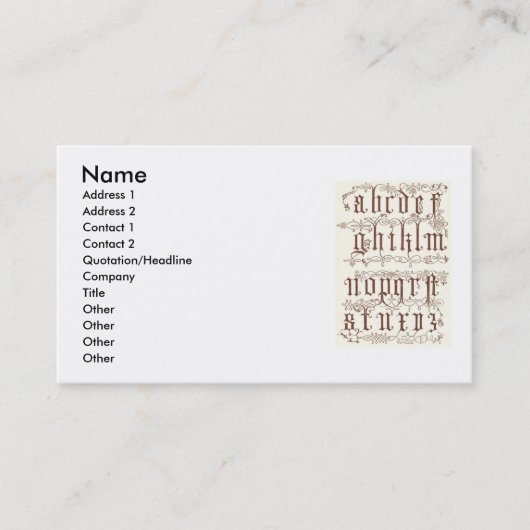 Alfabet Visitekaartje uit de 16e eeuw (Voorkant)