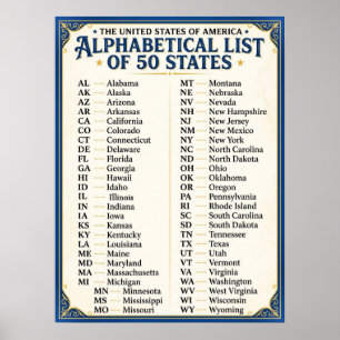 Alfabetische 50 Verenigde Staten van Amerika - Vol Poster