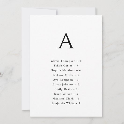 Alfabetische bruiloft zitgrafiek Kaart (Voorkant)