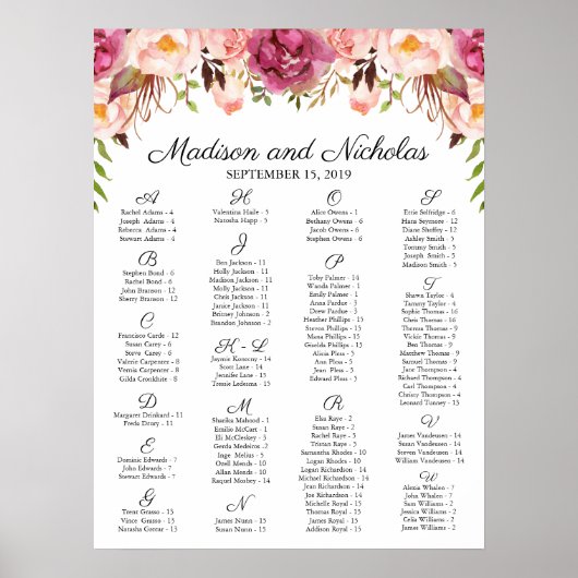 Alfabetische roze roze kalender poster (Voorkant)