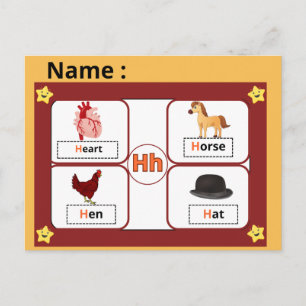Alfabetletter H-flitskaart voor kinderen voor educ Briefkaart