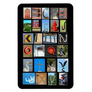 Alfabetletters die afbeeldingen tonen magneet