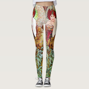 Alfons Mucha 1900 The Precious Stones Emerald Leggings