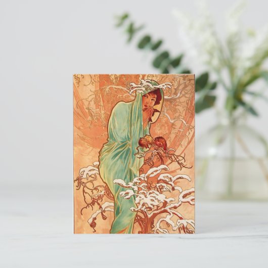 Alfons Mucha Art Nouveau Winter Painting Briefkaart (Staand voorkant)