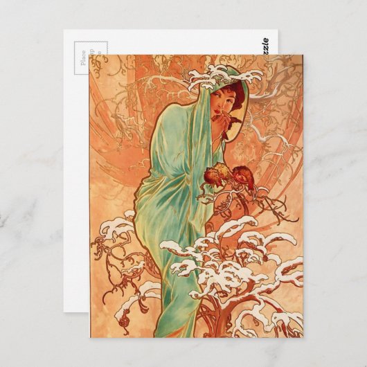 Alfons Mucha Art Nouveau Winter Painting Briefkaart (Voorkant / Achterkant)