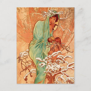 Alfons Mucha Art Nouveau Winter Painting Briefkaart