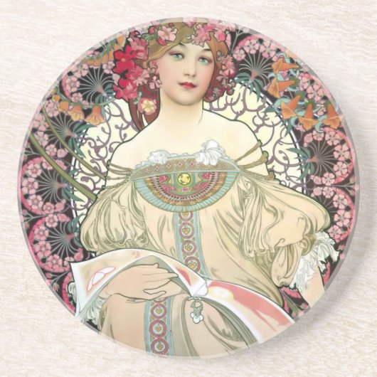 Alfons Mucha Reverie 1897 Zandsteen Onderzetter (Voorkant)
