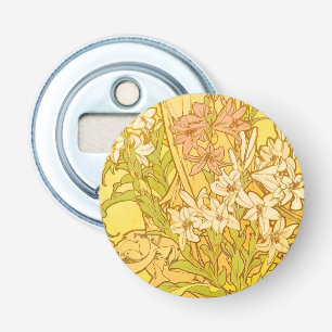 Alfonse Mucha Art Nouveau-bloemen Button Flesopener
