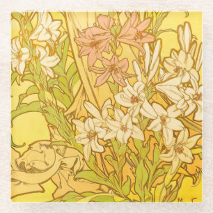 Alfonse Mucha Art Nouveau-bloemen Glazen Onderzetter