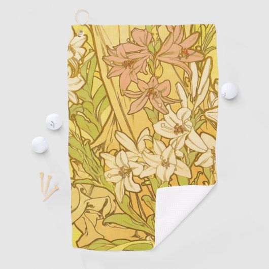 Alfonse Mucha Art Nouveau-bloemen Golfhanddoek (Insitu)