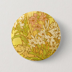 Alfonse Mucha Art Nouveau-bloemen Ronde Button 5,7 Cm