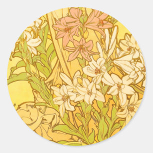 Alfonse Mucha Art Nouveau-bloemen Ronde Sticker