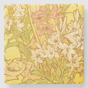 Alfonse Mucha Art Nouveau-bloemen Stenen Onderzetter