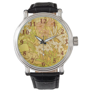 Alfonse Mucha Art Nouveau lelie bloemen Horloge