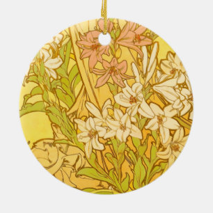Alfonse Mucha Art Nouveau lelie bloemen Keramisch Ornament