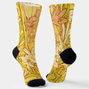Alfonse Mucha Art Nouveau lelie bloemen Sokken