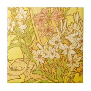 Alfonse Mucha Art Nouveau lelie bloemen Tegeltje
