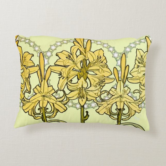 Alfonse Mucha Art Nouveau Lily Floral Pattern Accent Kussen (Achterkant)