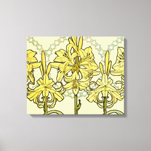 Alfonse Mucha Art Nouveau Lily Floral Pattern Canvas Afdruk (Voorkant)