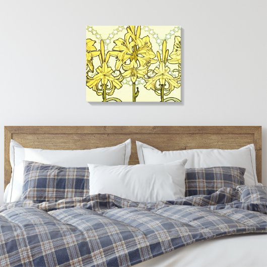 Alfonse Mucha Art Nouveau Lily Floral Pattern Canvas Afdruk (Insitu (Slaapkamer))