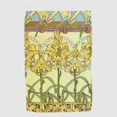 Alfonse Mucha Art Nouveau Lily Floral Pattern Golfhanddoek (Voorkant)