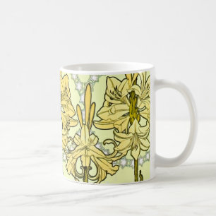 Alfonse Mucha Art Nouveau Lily Floral Pattern Koffiemok