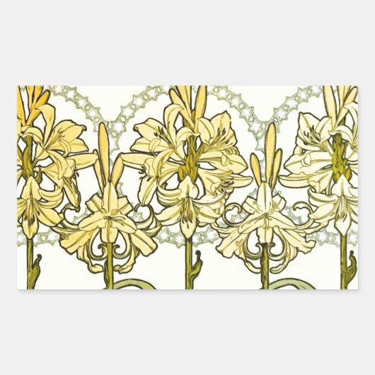 Alfonse Mucha Art Nouveau Lily Floral Pattern Rechthoekige Sticker (Voorkant)