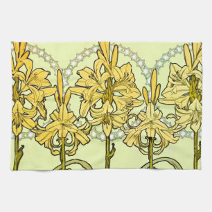 Alfonse Mucha Art Nouveau Lily Floral Pattern Theedoek