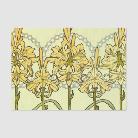 Alfonse Mucha Art Nouveau Lily Floral Pattern Tissuepapier (Voorkant)