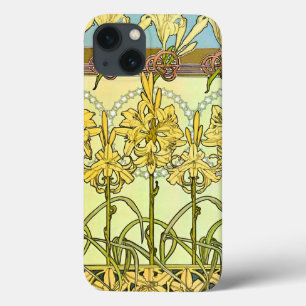 Alfonse Mucha Art Nouveau lily patroon iPhone 13 Hoesje