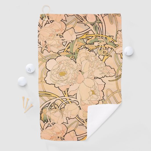Alfonse Mucha Art Nouveau Peonies Golfhanddoek (Insitu)